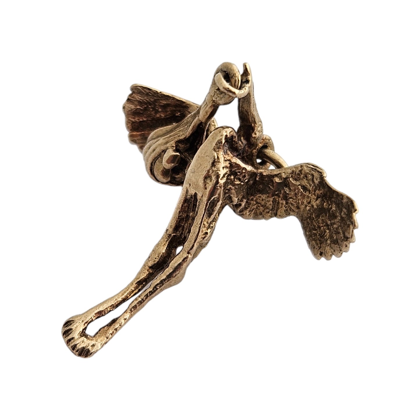 9ct 375 Yellow Gold Stork Bringing a Baby Articulated Charm L 2.1 cm 2.5 g