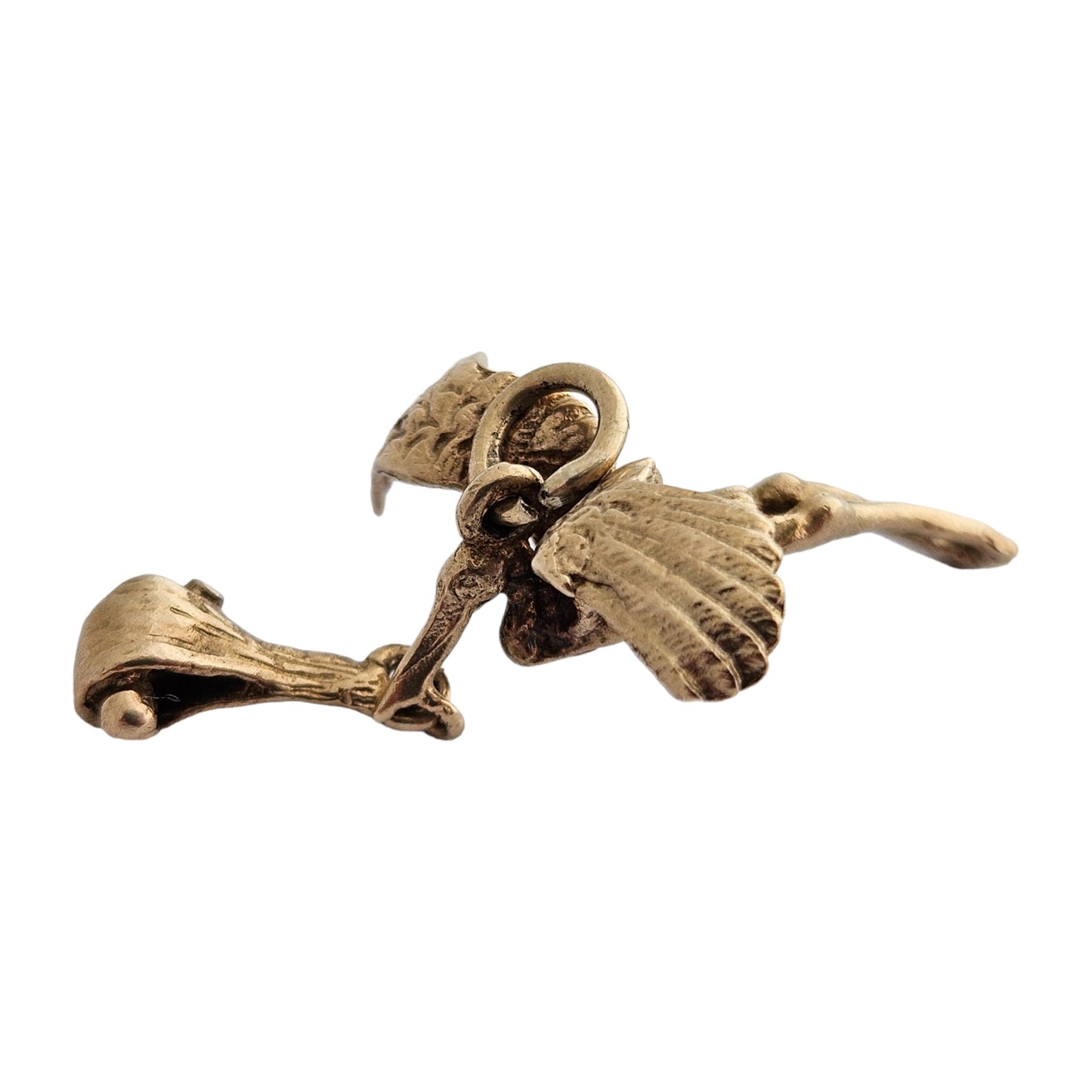 9ct 375 Yellow Gold Stork Bringing a Baby Articulated Charm L 2.1 cm 2.5 g