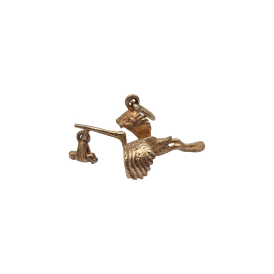 9ct 375 Yellow Gold Articulated Stork Bringing Baby Charm 1964 L 2.4 cm 1.9 g.