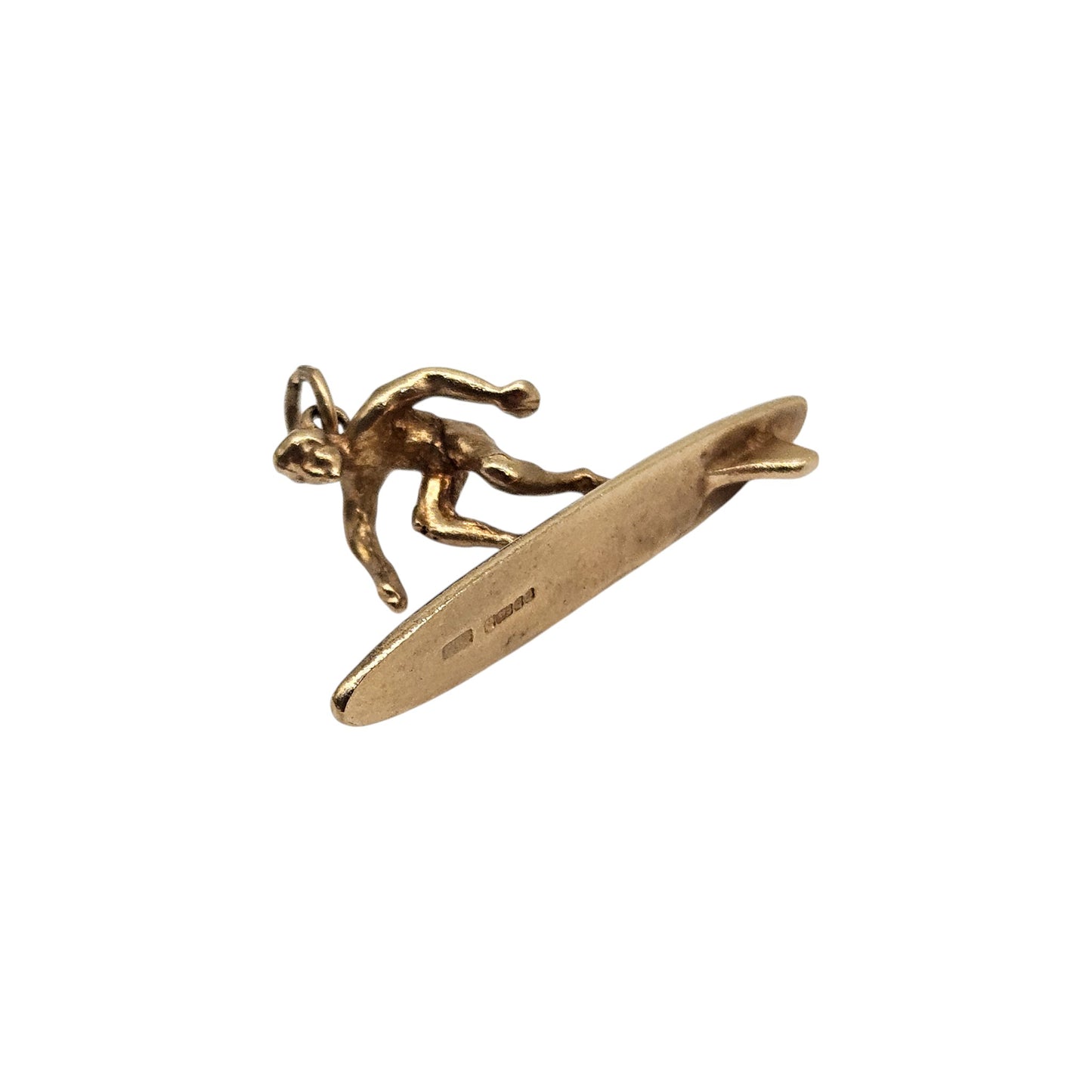 9ct 375 Yellow Gold Surfer Charm 1976 L 3.4 cm 4.2 g.