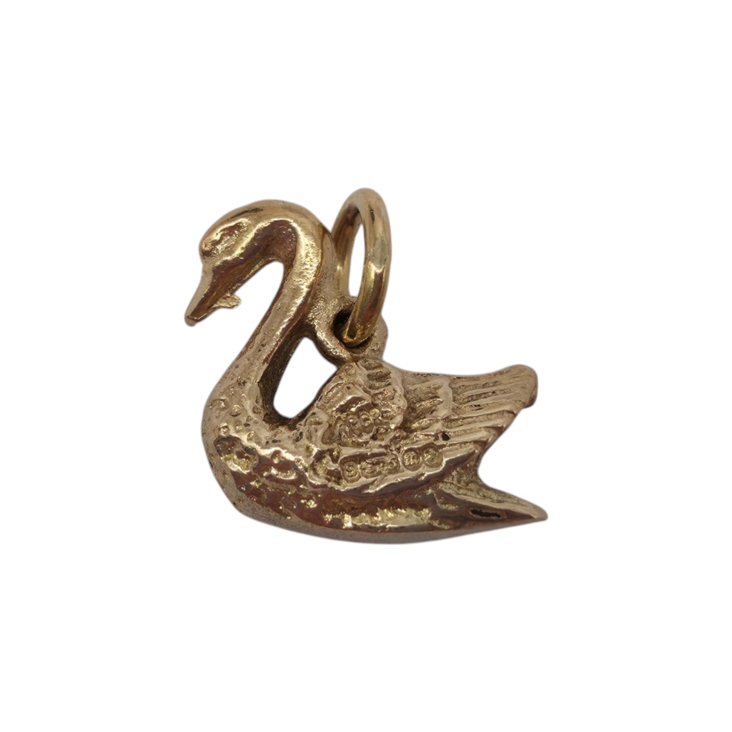Cast 9ct 375 Yellow Gold Swan Charm 1967 L 1.2 cm 2.9 g.