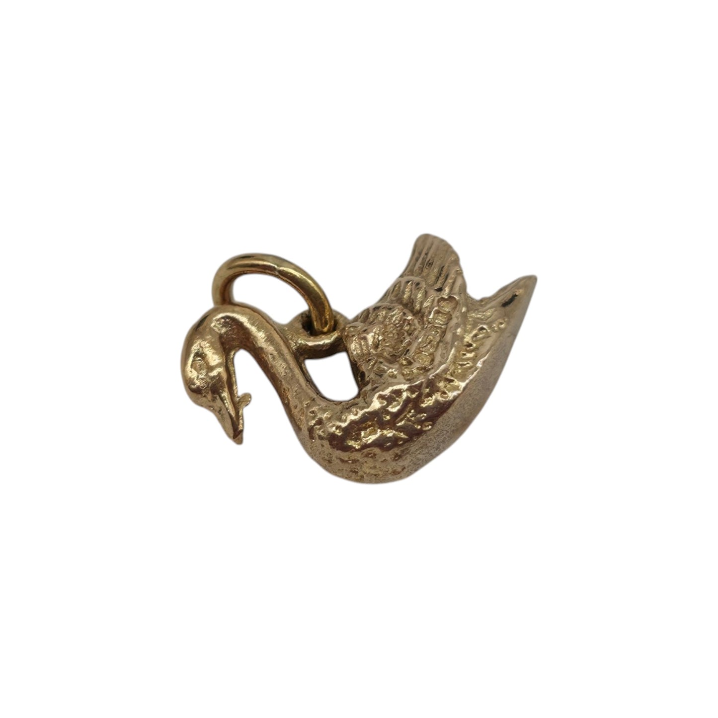 Cast 9ct 375 Yellow Gold Swan Charm 1967 L 1.2 cm 2.9 g.