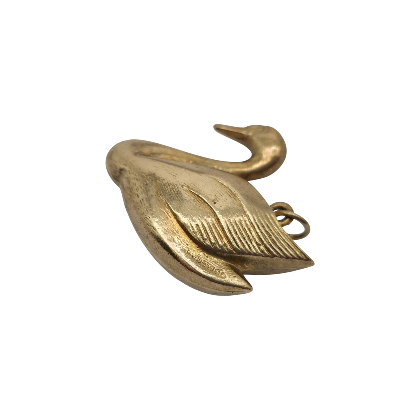 9ct 375 Yellow Gold Swan Charm 1966 L 2.1 cm 1.9 g.