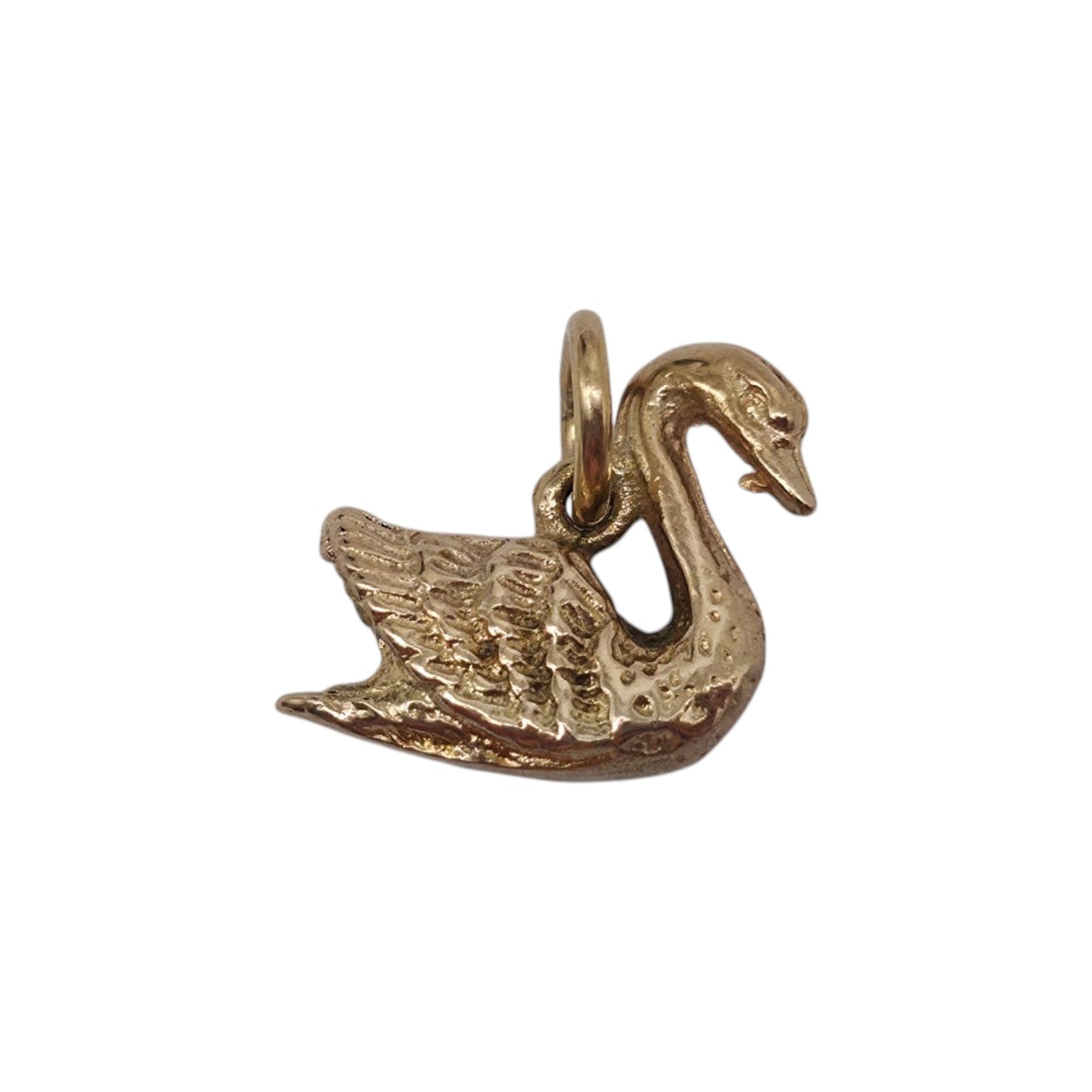 Cast 9ct 375 Yellow Gold Swan Charm 1967 L 1.2 cm 2.9 g.