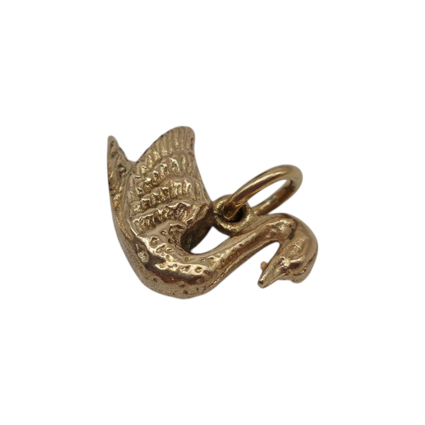 Cast 9ct 375 Yellow Gold Swan Charm 1967 L 1.2 cm 2.9 g.