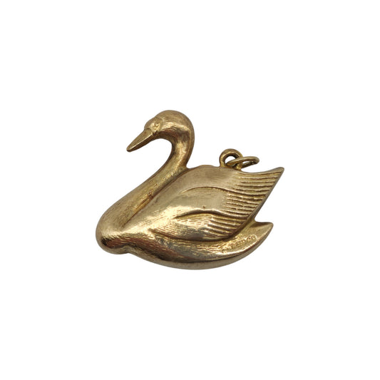 9ct 375 Yellow Gold Swan Charm 1966 L 2.1 cm 1.9 g.