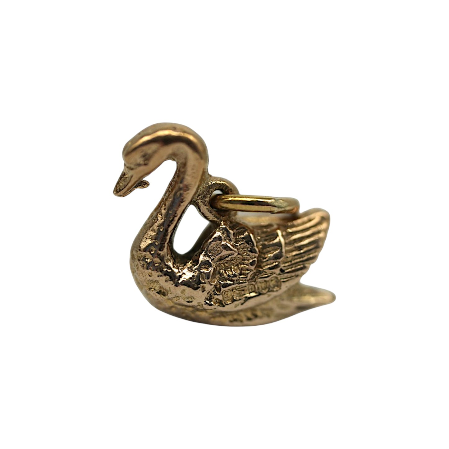 Cast 9ct 375 Yellow Gold Swan Charm 1967 L 1.2 cm 2.9 g.