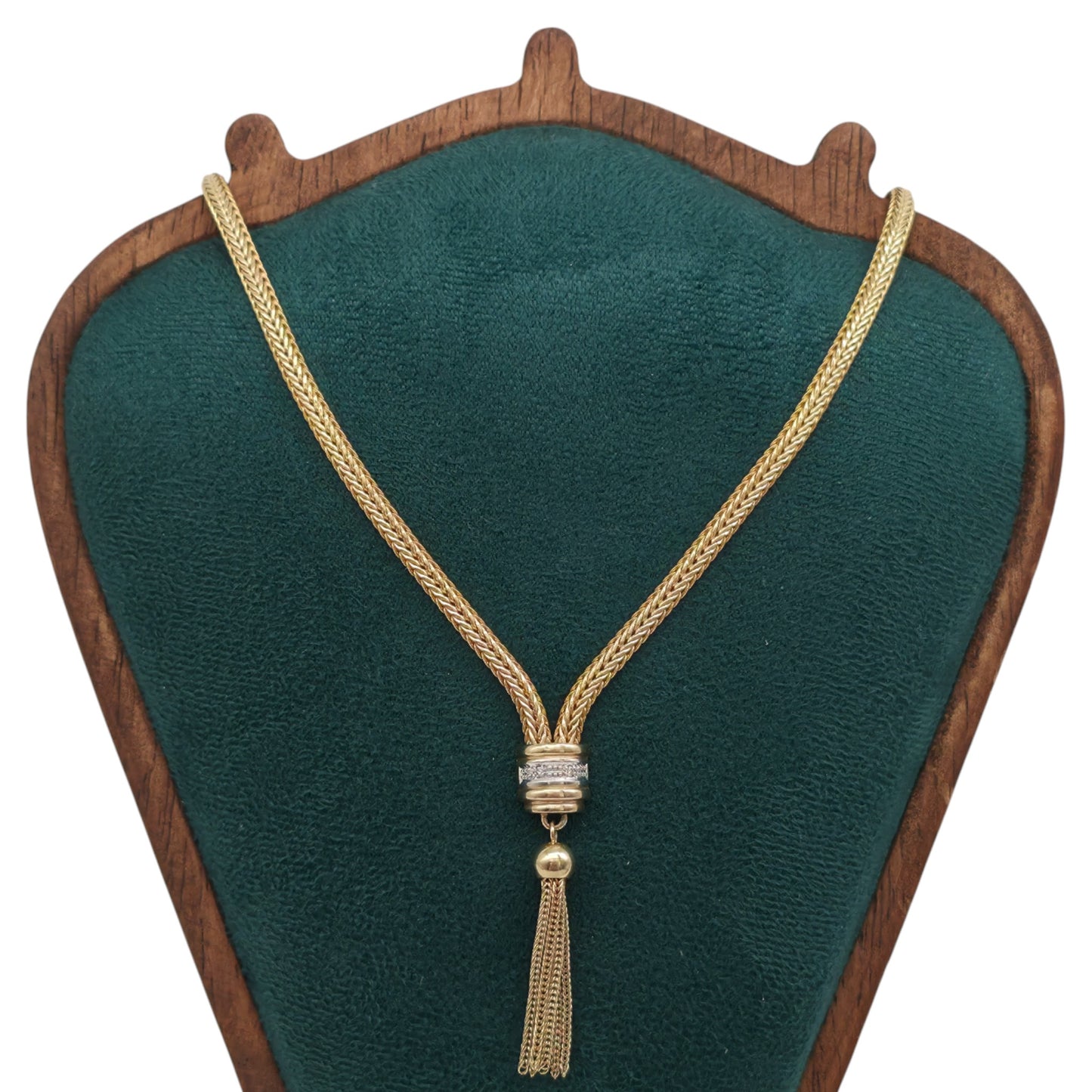 9ct 375 Yellow Gold Tassel Necklace With Diamonds L 39.3 cm 15.0 g.