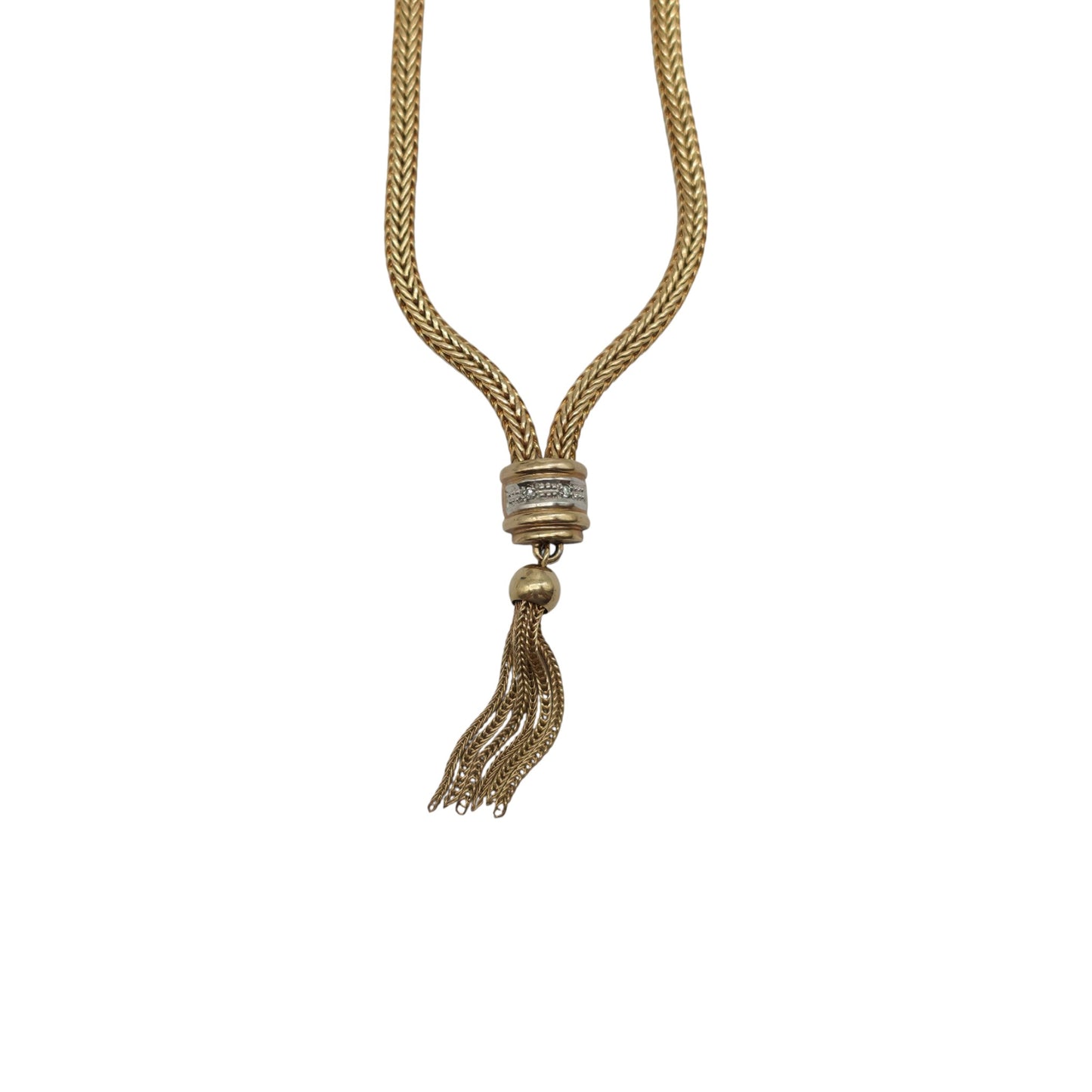 9ct 375 Yellow Gold Tassel Necklace With Diamonds L 39.3 cm 15.0 g.