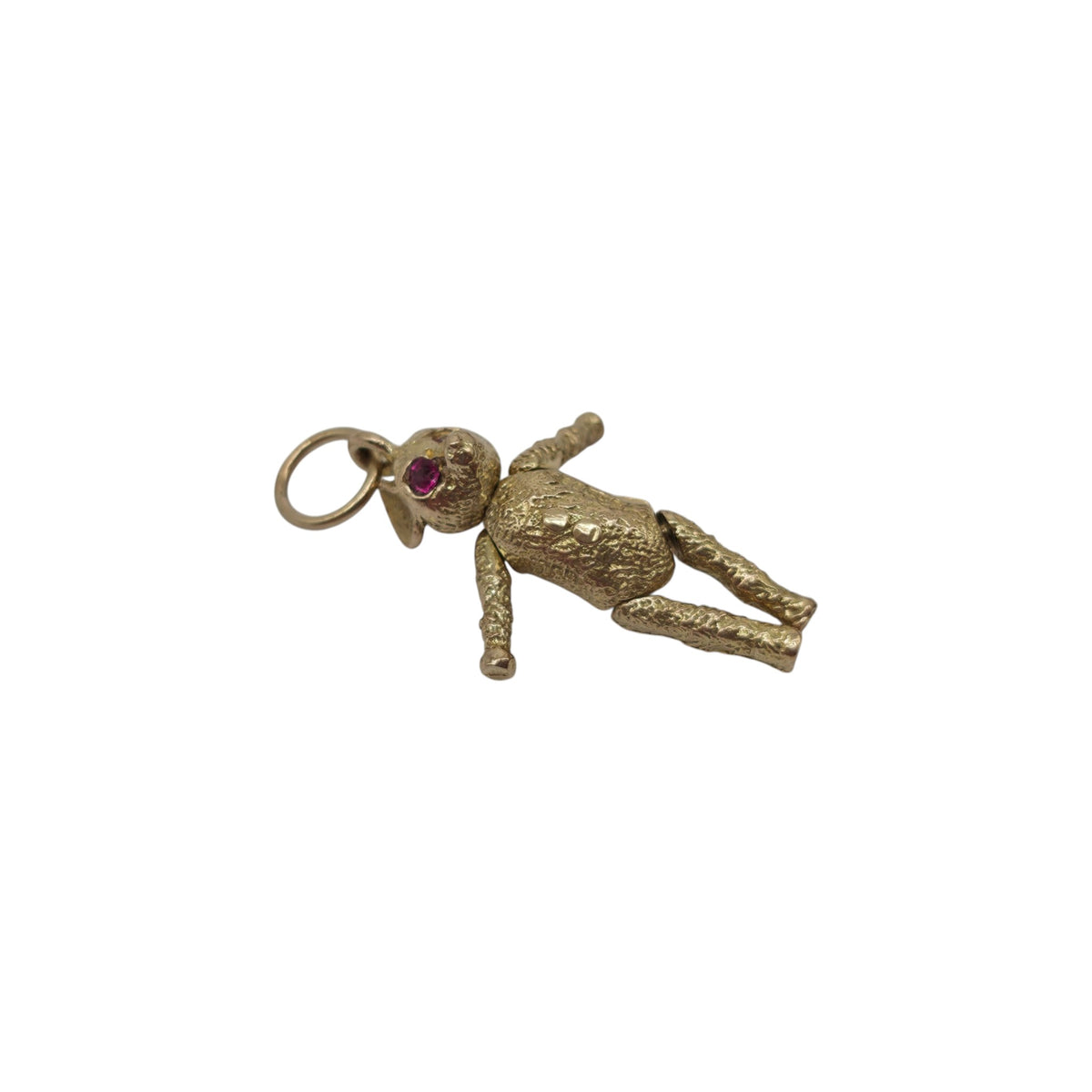 9ct 375 Yellow Gold Articulated Teddy Bear Charm With Ruby Eyes 1962 L 2.3 cm 3.5 g.