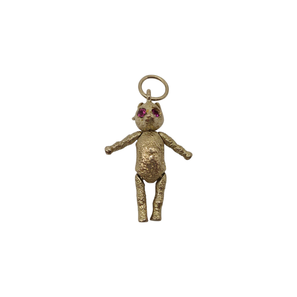 9ct 375 Yellow Gold Articulated Teddy Bear Charm With Ruby Eyes 1962 L 2.3 cm 3.5 g.
