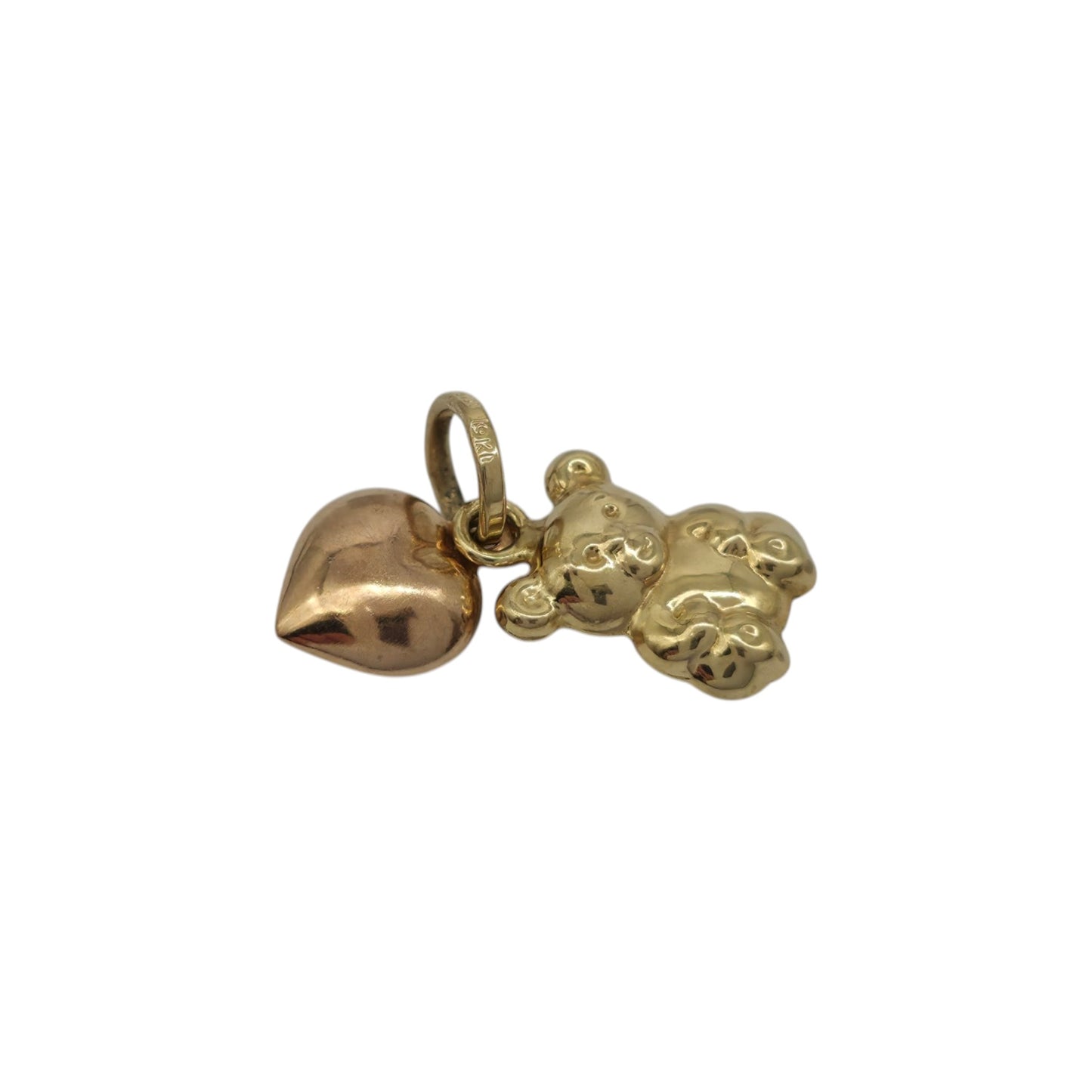 9ct Yellow & Rose Gold Teddy Bear With Heart Charm 0.9 cm 0.9 g.