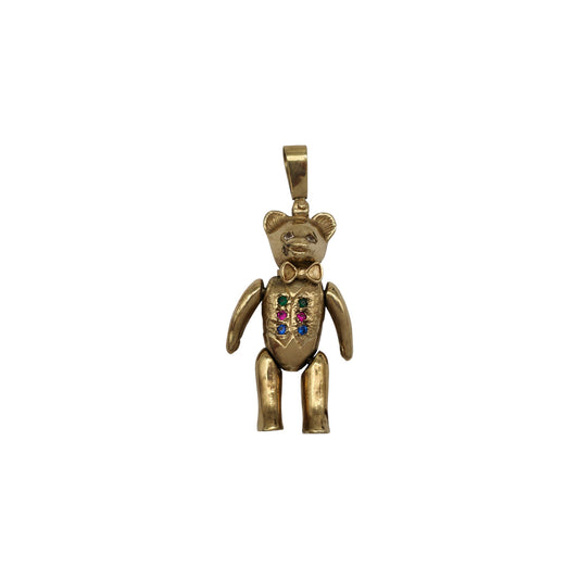 Heavy 9ct 375 Yellow Gold Articulated Teddy Bear Pendant 1992 L 4.5 cm 23.9 g.