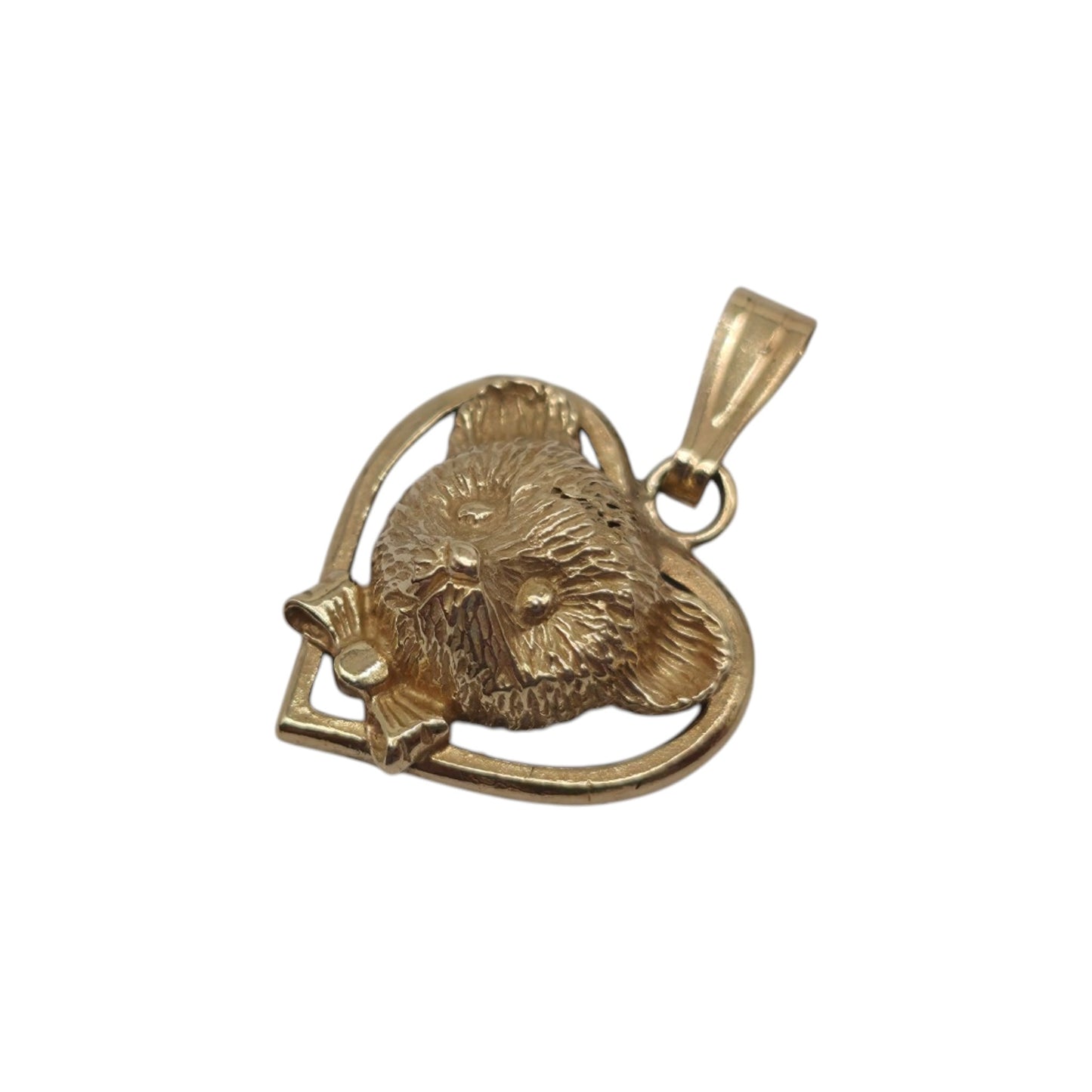 Cute 9ct 375 Yellow Gold Teddy Bear Heart Pendant L 1.1 cm 0.8 g.