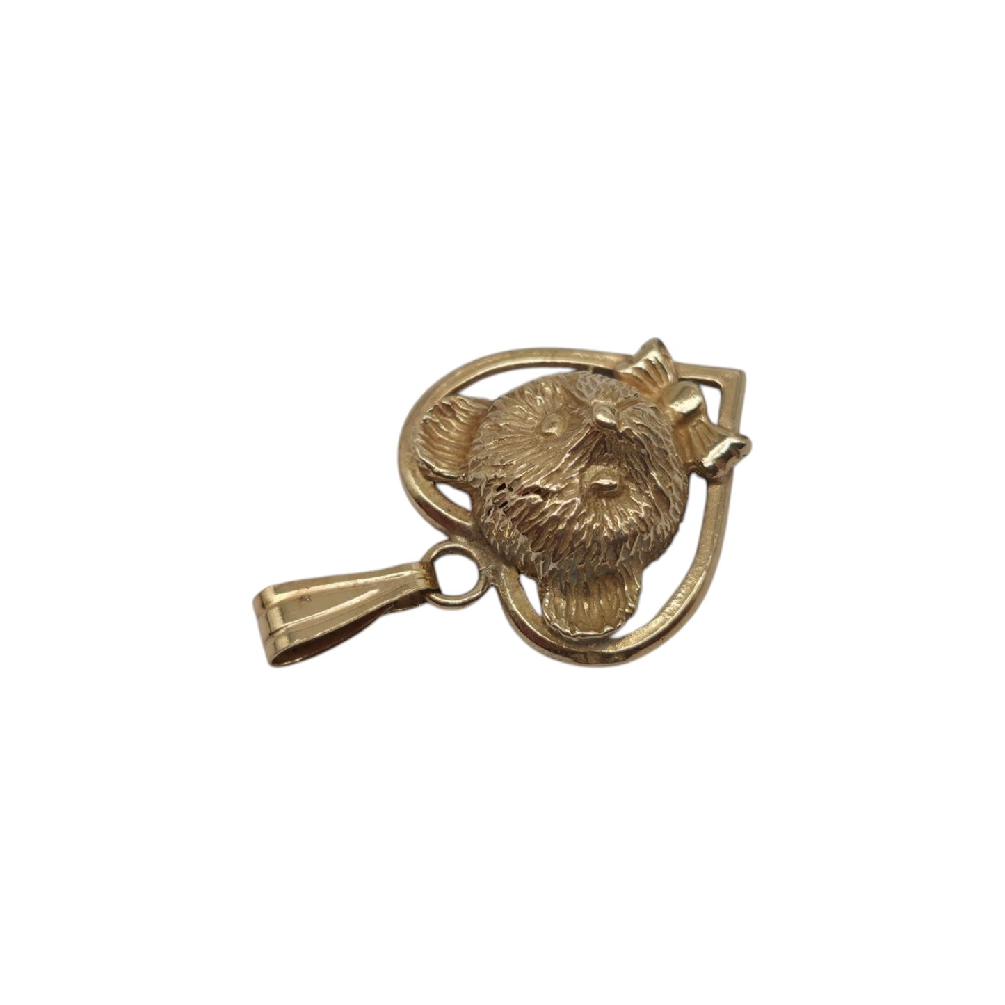 Cute 9ct 375 Yellow Gold Teddy Bear Heart Pendant L 1.1 cm 0.8 g.