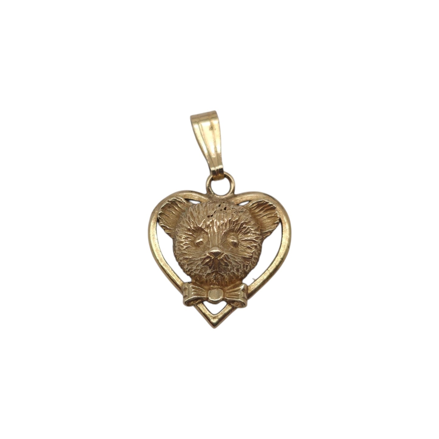 Cute 9ct 375 Yellow Gold Teddy Bear Heart Pendant L 1.1 cm 0.8 g.