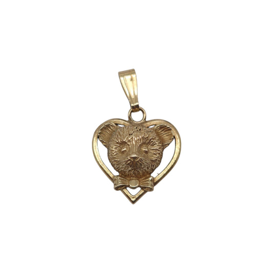 Cute 9ct 375 Yellow Gold Teddy Bear Heart Pendant L 1.1 cm 0.8 g.