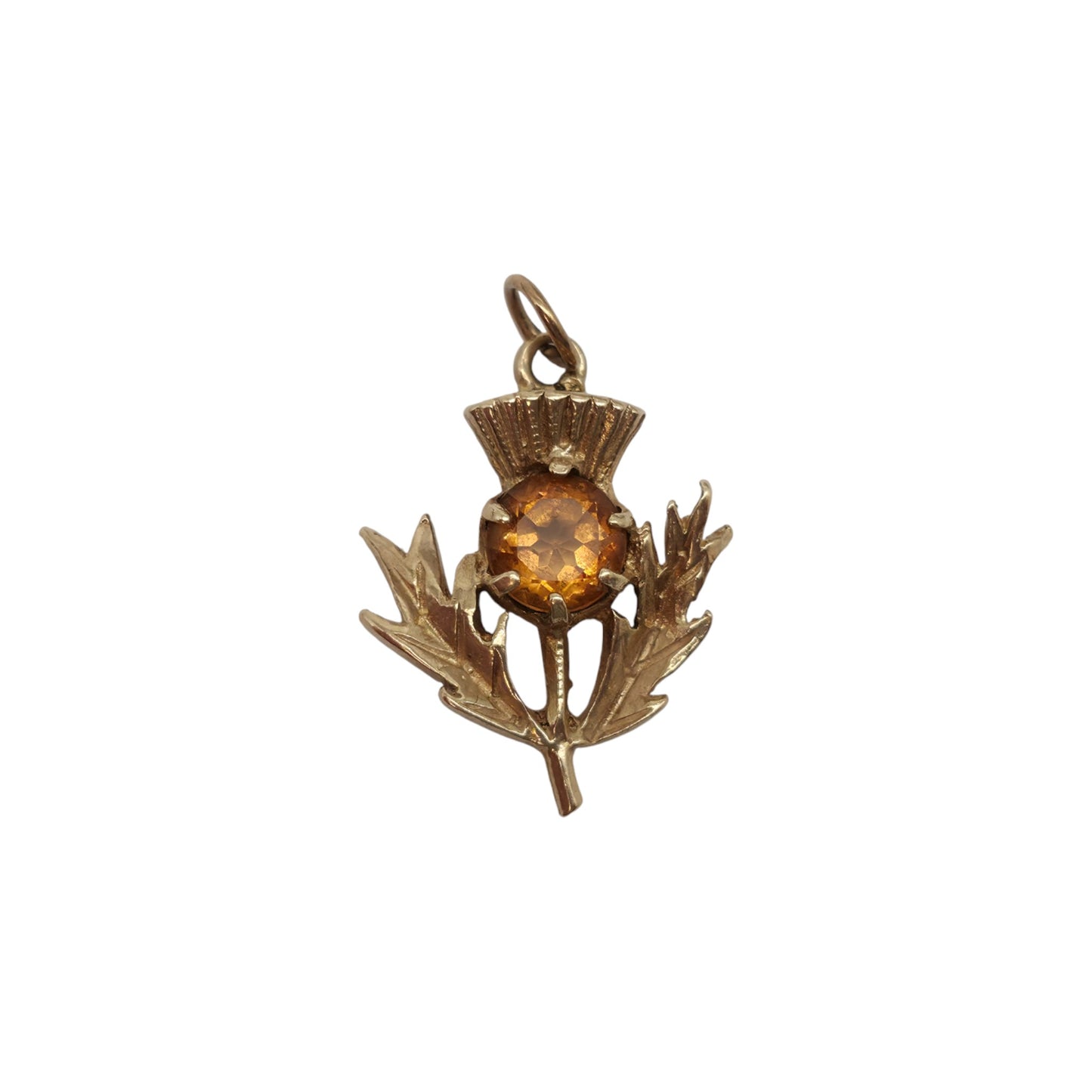 9ct 375 Yellow Gold Thistle Charm With Citrine 1966 L 1.6 cm 1.9 g.