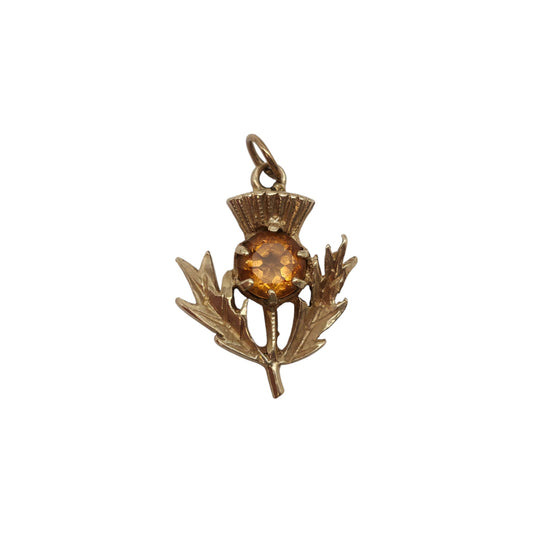 9ct 375 Yellow Gold Thistle Charm With Citrine 1966 L 1.6 cm 1.9 g.
