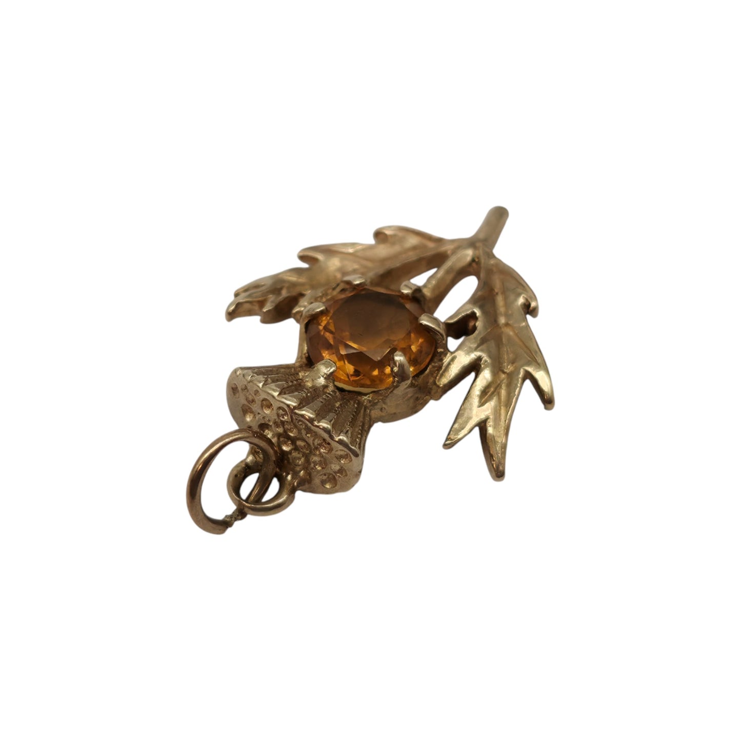 9ct 375 Yellow Gold Thistle Charm With Citrine 1966 L 1.6 cm 1.9 g.