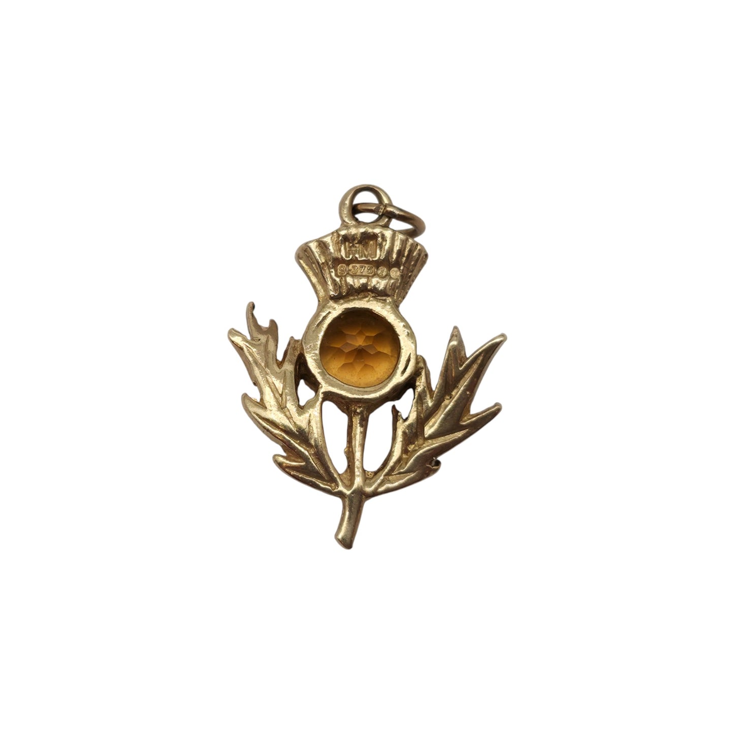 9ct 375 Yellow Gold Thistle Charm With Citrine 1966 L 1.6 cm 1.9 g.