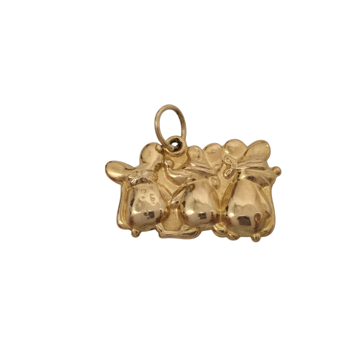 Unusual 9ct 375 Yellow Gold Three Blind Mice Charm 1975 L 2.1 cm 1.1 g.