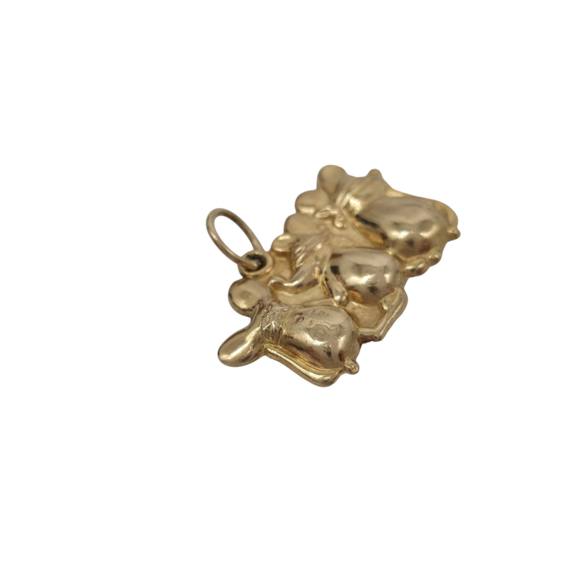 Unusual 9ct 375 Yellow Gold Three Blind Mice Charm 1975 L 2.1 cm 1.1 g.