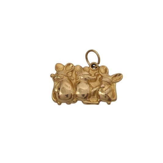 Unusual 9ct 375 Yellow Gold Three Blind Mice Charm 1975 L 2.1 cm 1.1 g.