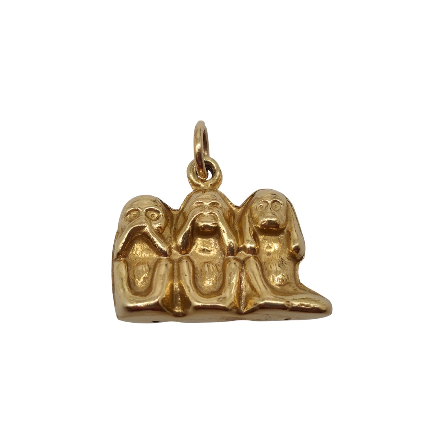 9ct 375 Yellow Gold Three Wise Monkeys Charm 1979 L 1.9 cm 1.6 g.