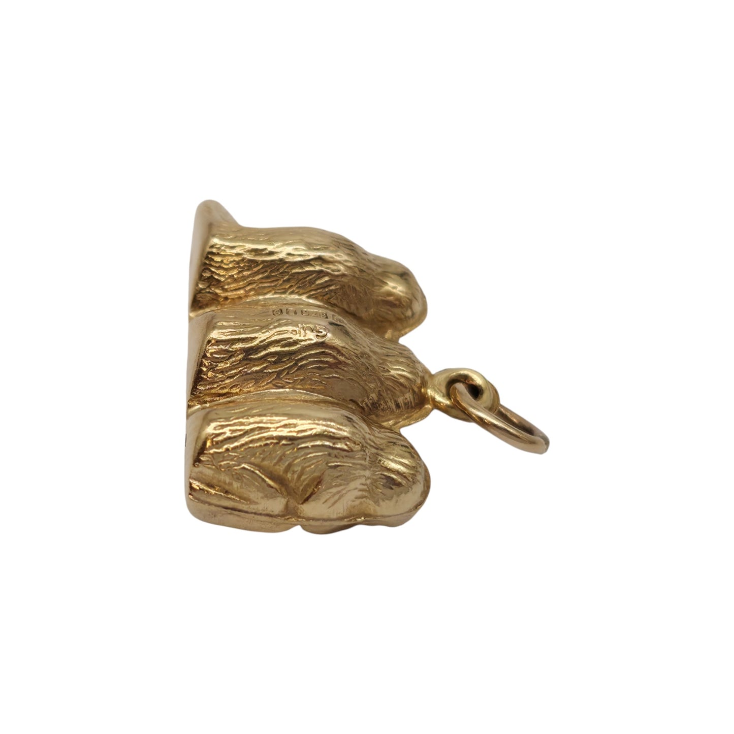 9ct 375 Yellow Gold Three Wise Monkeys Charm 1979 L 1.9 cm 1.6 g.