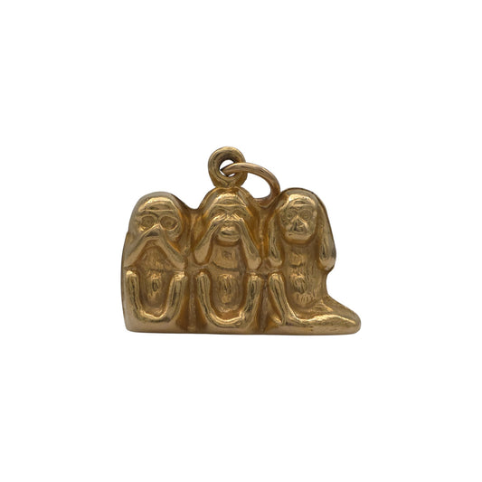 9ct 375 Yellow Gold Three Wise Monkeys Charm 1979 L 1.9 cm 1.6 g.