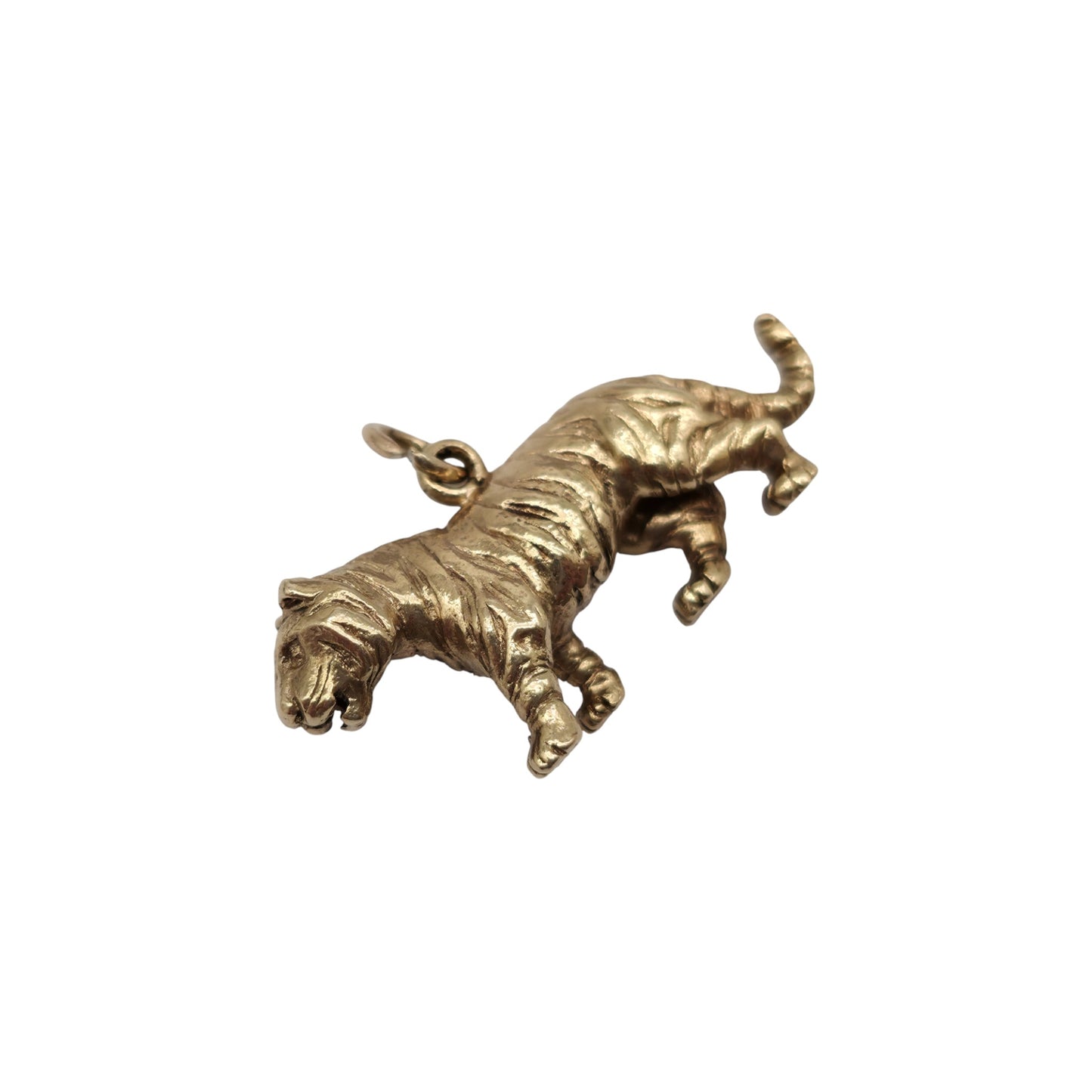 Cast 9ct 375 Yellow Gold Tiger Charm 1964 L 2.8 cm 6.5 g.