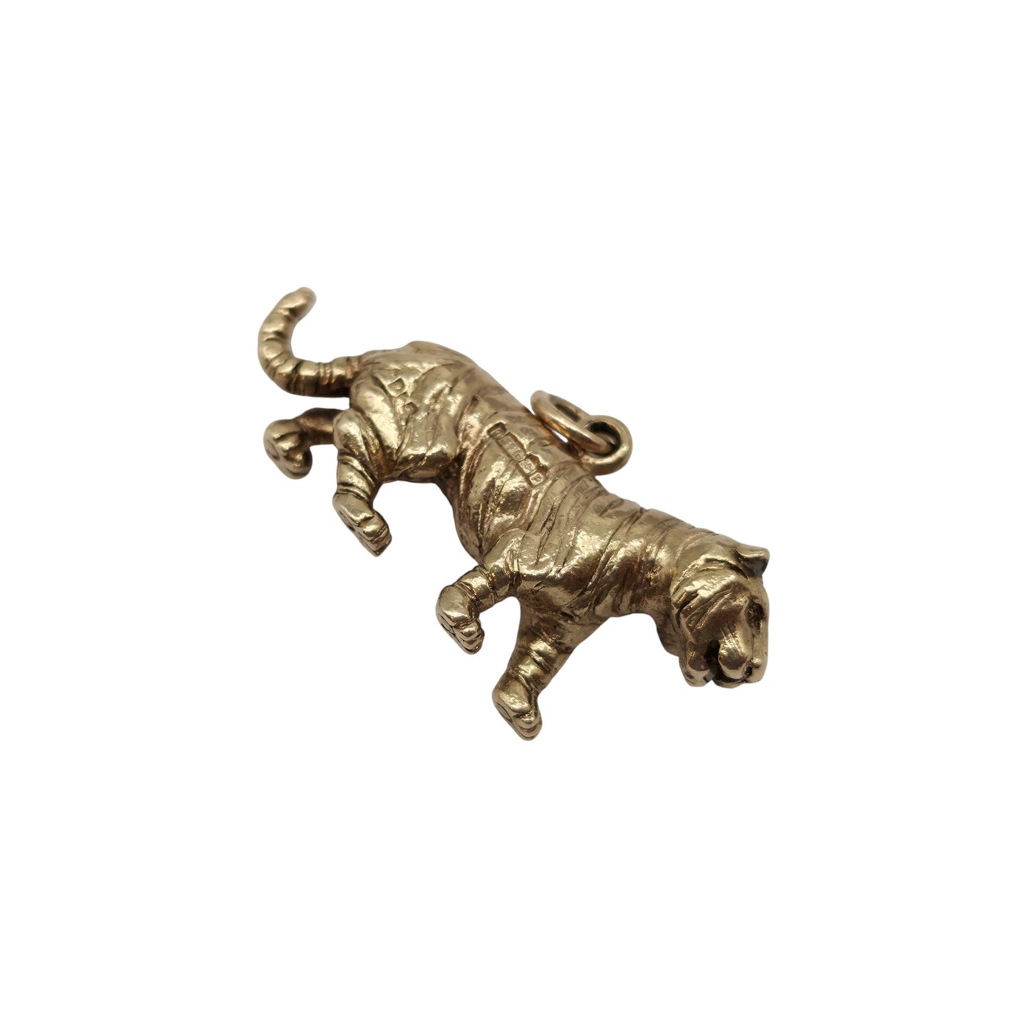 Cast 9ct 375 Yellow Gold Tiger Charm 1964 L 2.8 cm 6.5 g.