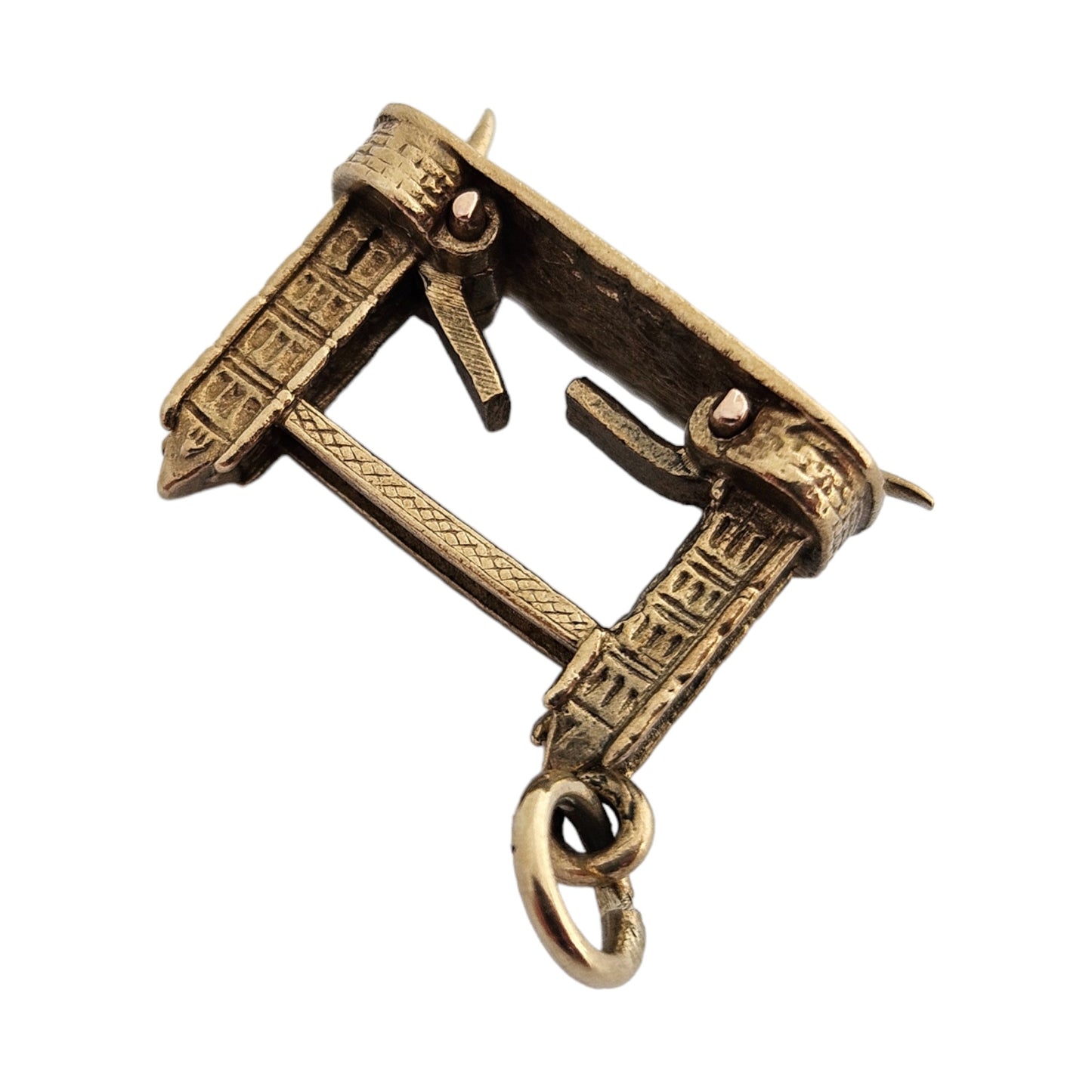 9ct 375 Yellow Gold Tower Bridge Articulated Charm 1970 L 1.5 cm 2.3 g
