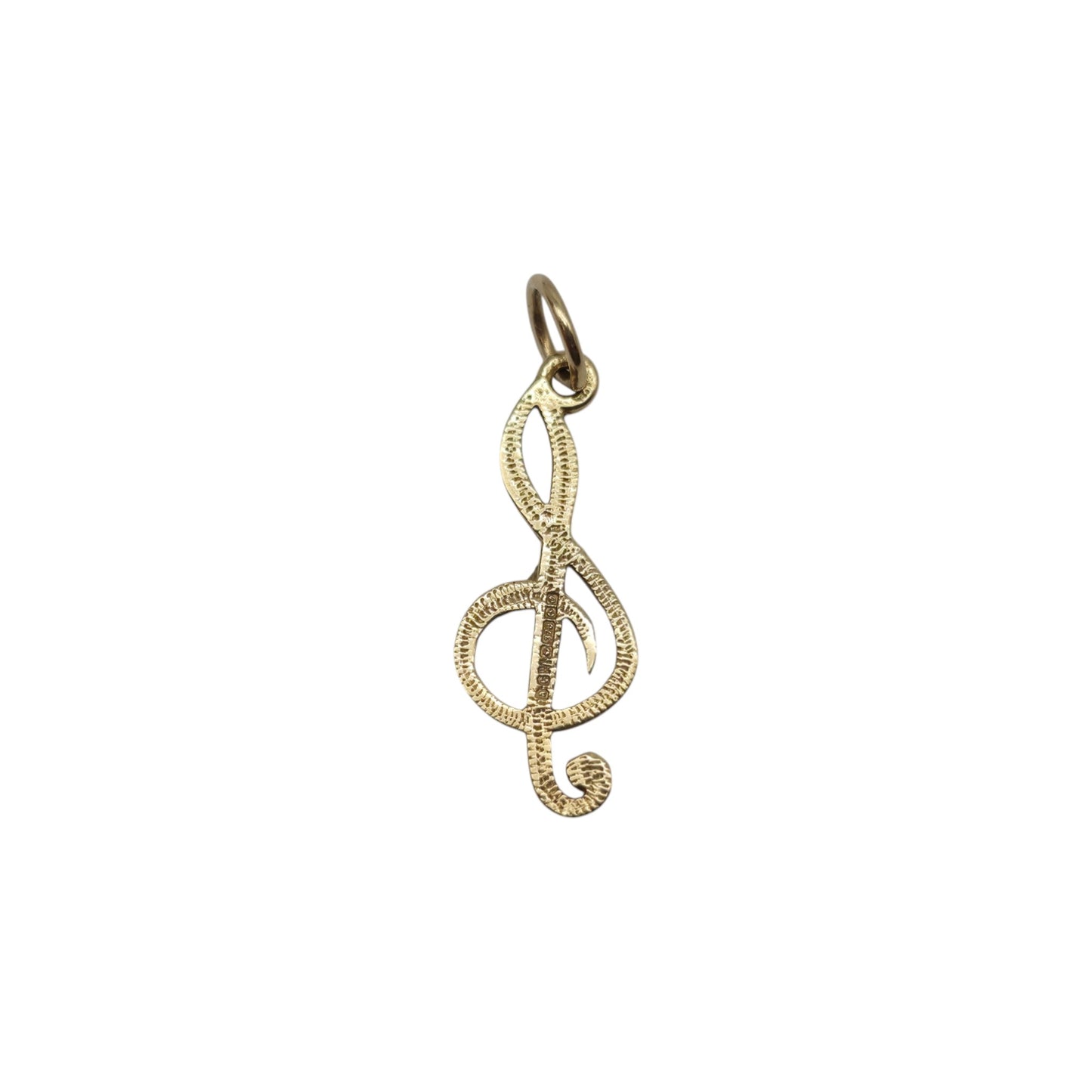 9ct 375 Yellow Gold Treble Clef Charm 1988 L 1.8 cm 0.5 g.