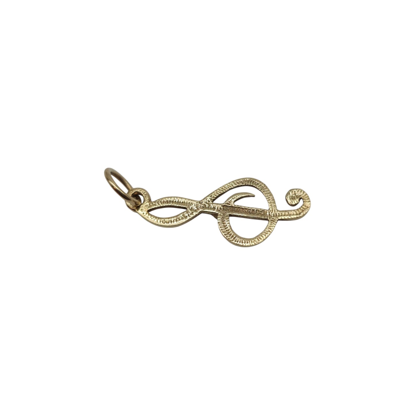 9ct 375 Yellow Gold Treble Clef Charm 1988 L 1.8 cm 0.5 g.