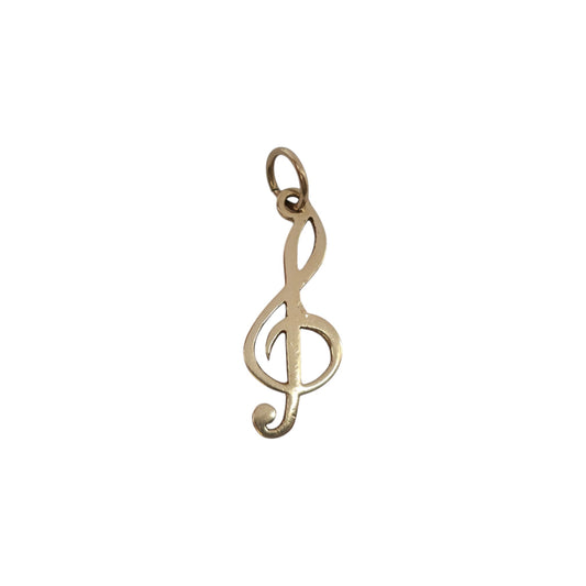 9ct 375 Yellow Gold Treble Clef Charm 1988 L 1.8 cm 0.5 g.