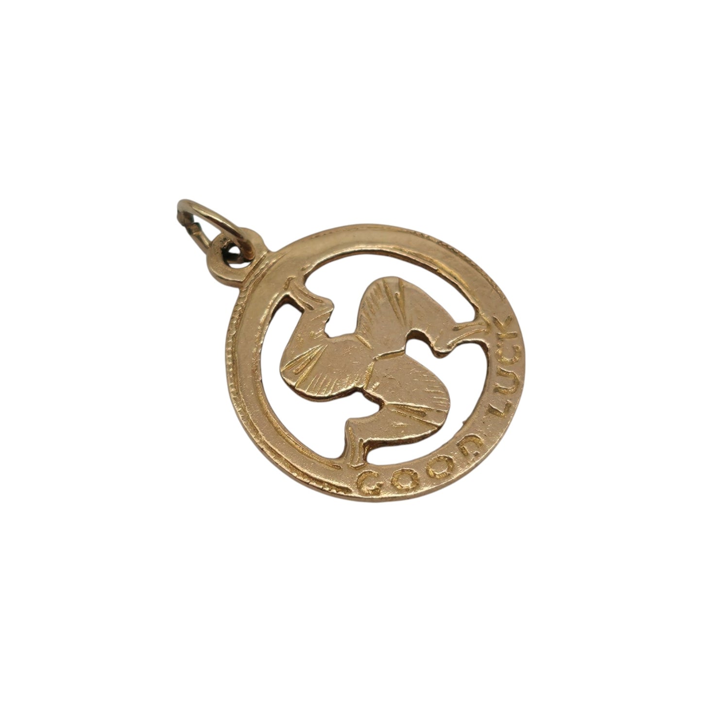 9ct 375 Yellow Gold Triskelion "Good Luck" Charm 1956 L 1.4 cm 1.0 g.