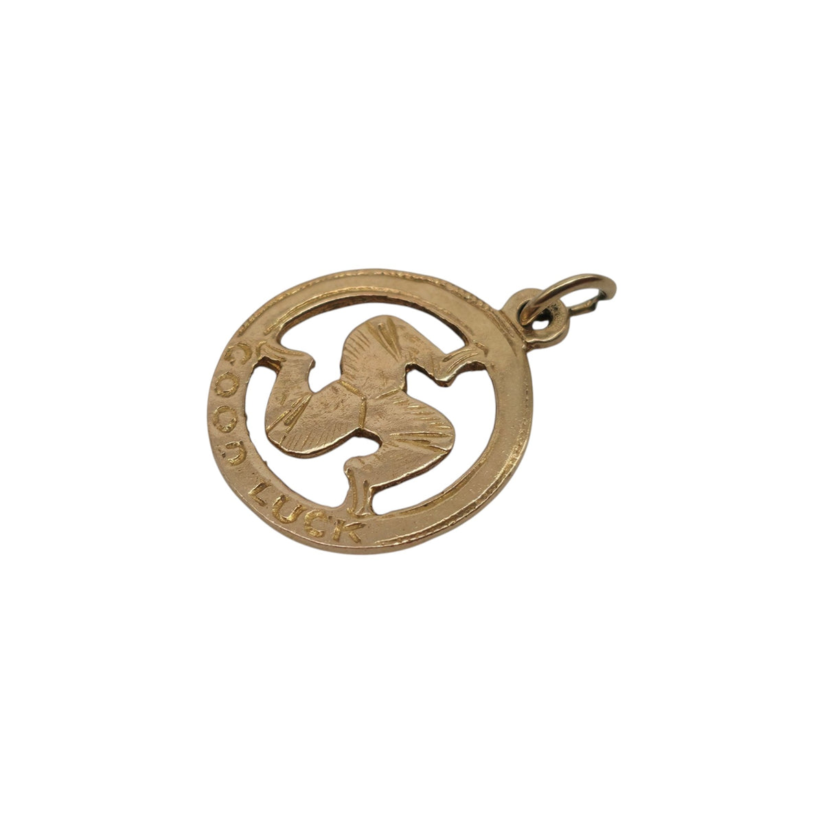 9ct 375 Yellow Gold Triskelion "Good Luck" Charm 1956 L 1.4 cm 1.0 g.