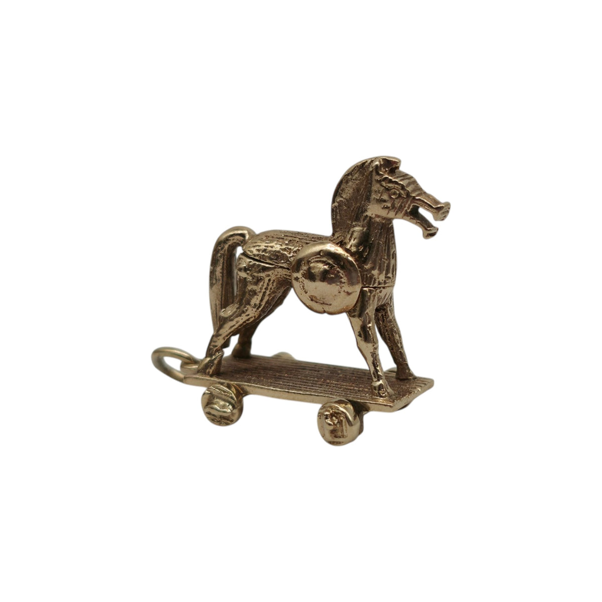 Unusual 9ct 375 Yellow Gold & Enamel Trojan Horse Opening Charm 1958 L 2.0 cm 5.6 g.