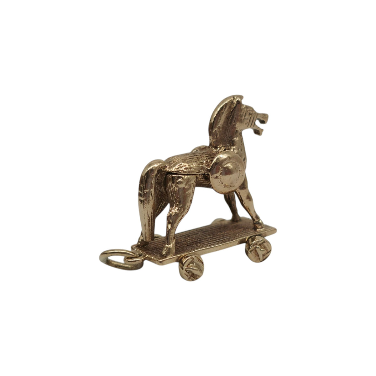Unusual 9ct 375 Yellow Gold & Enamel Trojan Horse Opening Charm 1958 L 2.0 cm 5.6 g.