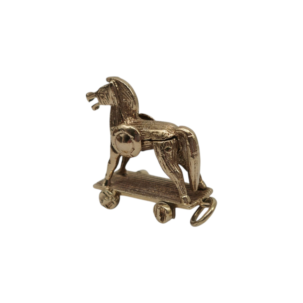 Unusual 9ct 375 Yellow Gold & Enamel Trojan Horse Opening Charm 1958 L 2.0 cm 5.6 g.