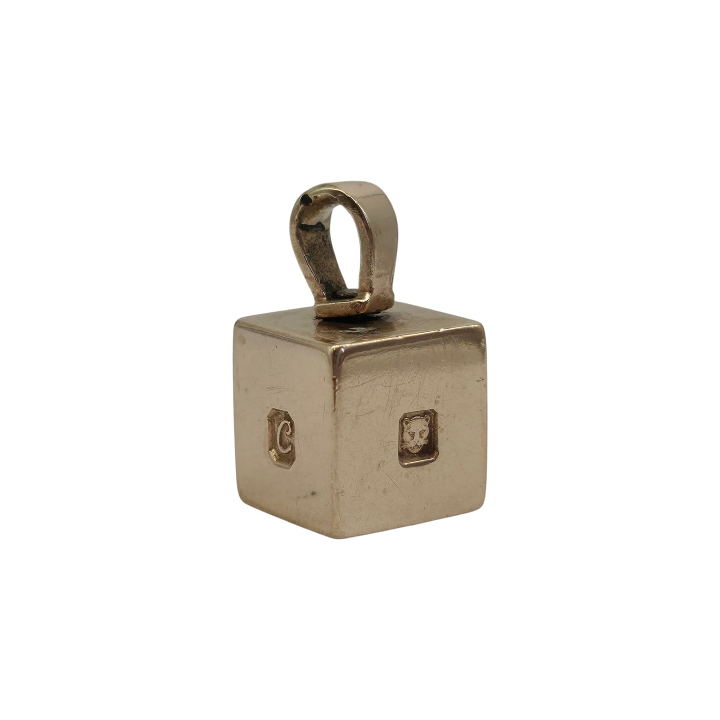 Unusual Cast 9ct 375 Cube Shaped Ingot Pendant 1977 L 1.0 cm 11.6 g.