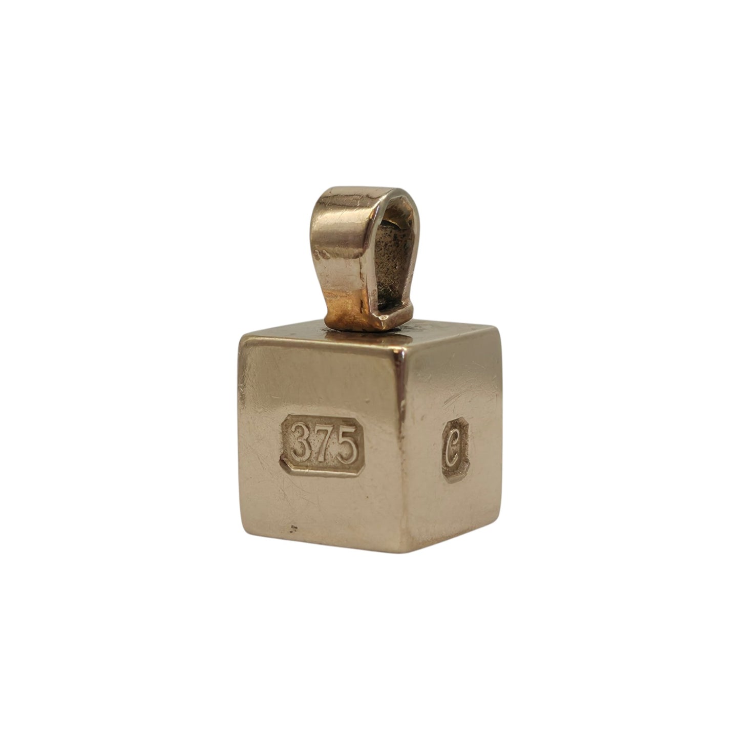 Unusual Cast 9ct 375 Cube Shaped Ingot Pendant 1977 L 1.0 cm 11.6 g.