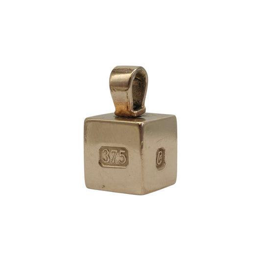 Unusual Cast 9ct 375 Cube Shaped Ingot Pendant 1977 L 1.0 cm 11.6 g.