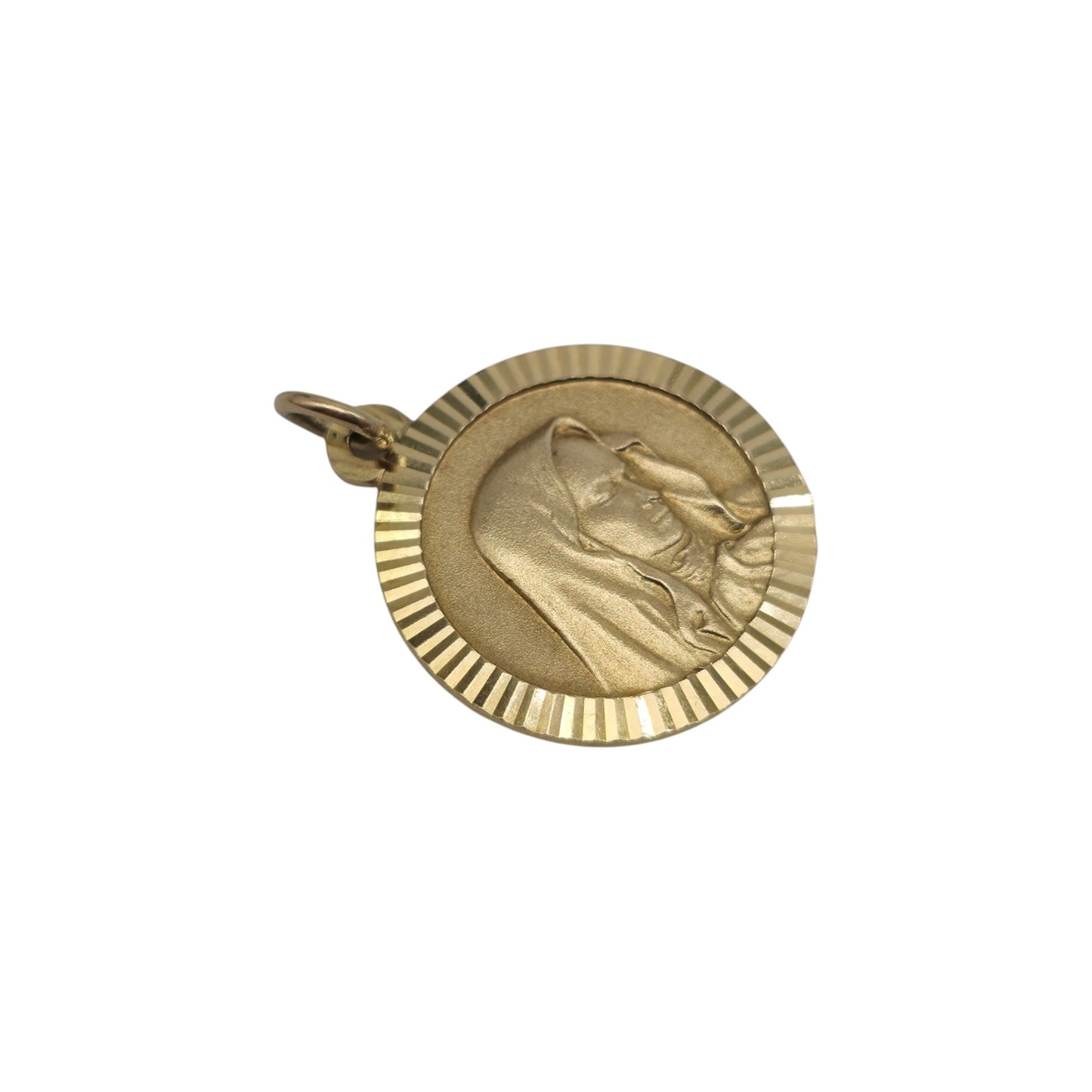 9ct 375 Yellow Gold Virgin Mary Charm 1978 L 1.8 cm 2.7 g.