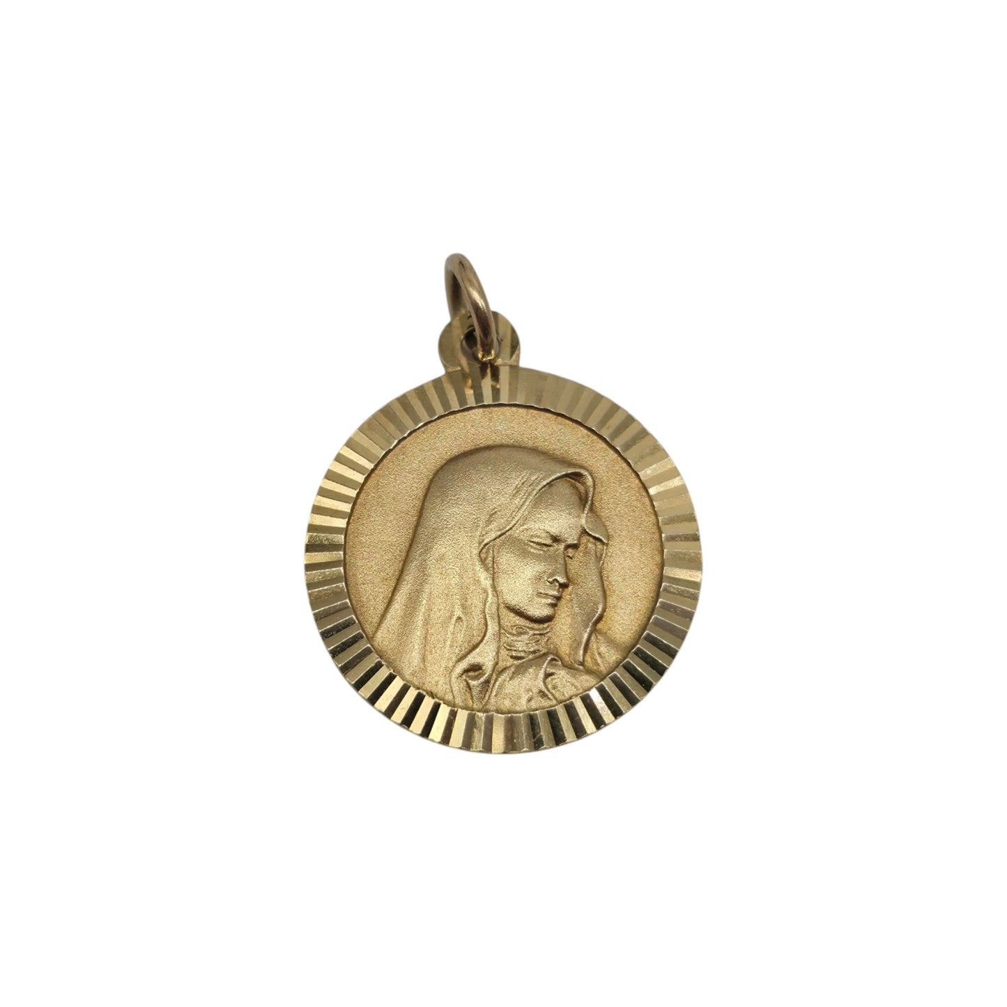 9ct 375 Yellow Gold Virgin Mary Charm 1978 L 1.8 cm 2.7 g.