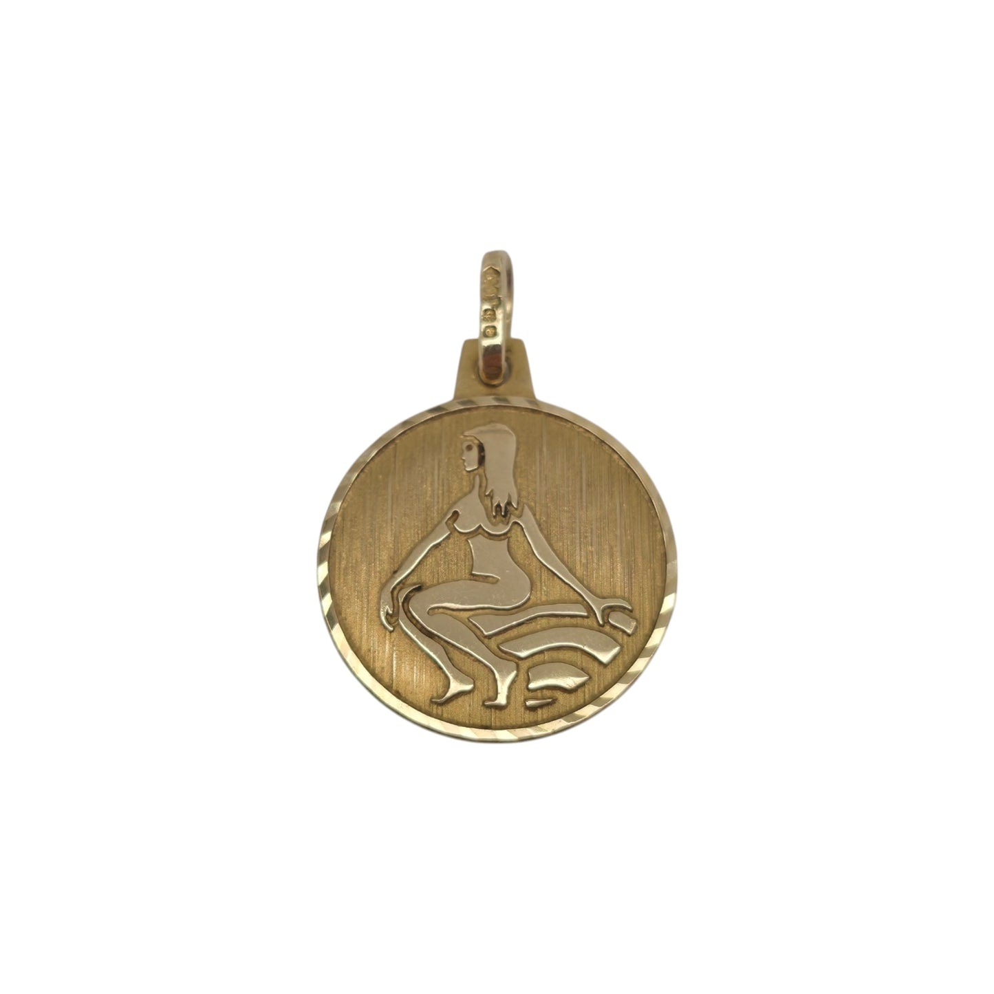 9ct 375 Yellow Gold Virgo Charm Pendant 1979 L 1.5 cm 0.9 g.