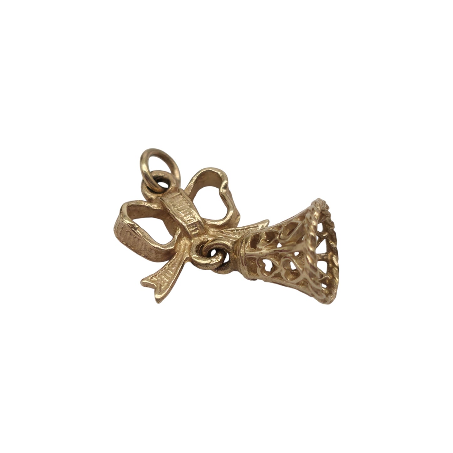 9ct 375 Yellow Gold Wedding Bell Charm c.1990's L 1.4 cm 1.0 g.