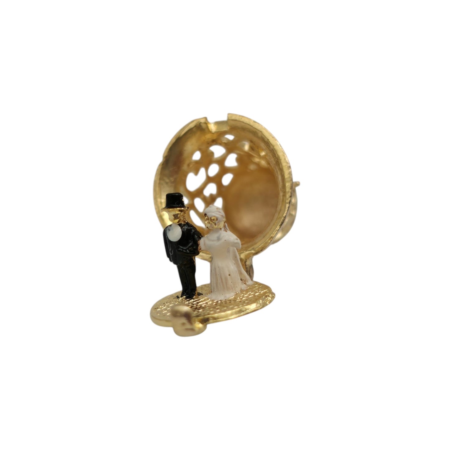 9ct 375 Yellow Gold & Enamel Wedding Ceremony Opening Charm 1966 L 1.2 cm 3.5 g.